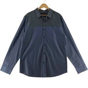 Signature Studio XL Blue Gray Button Up Shirt Mens Long Sleeve Cotton